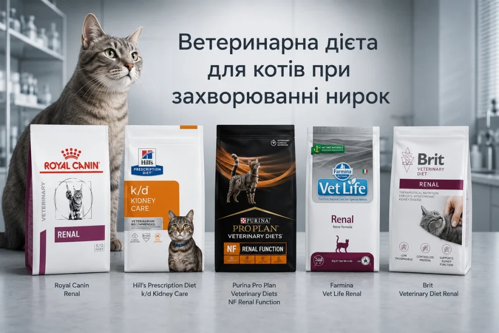 Порівняння ветеринарних дієт для котів із захворюванням нирок