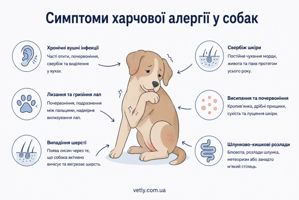 Симптоми харчової алергії у собак