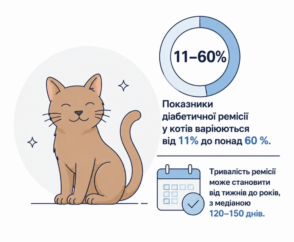Показники діабетичної ремісії у котів згідно досліджень