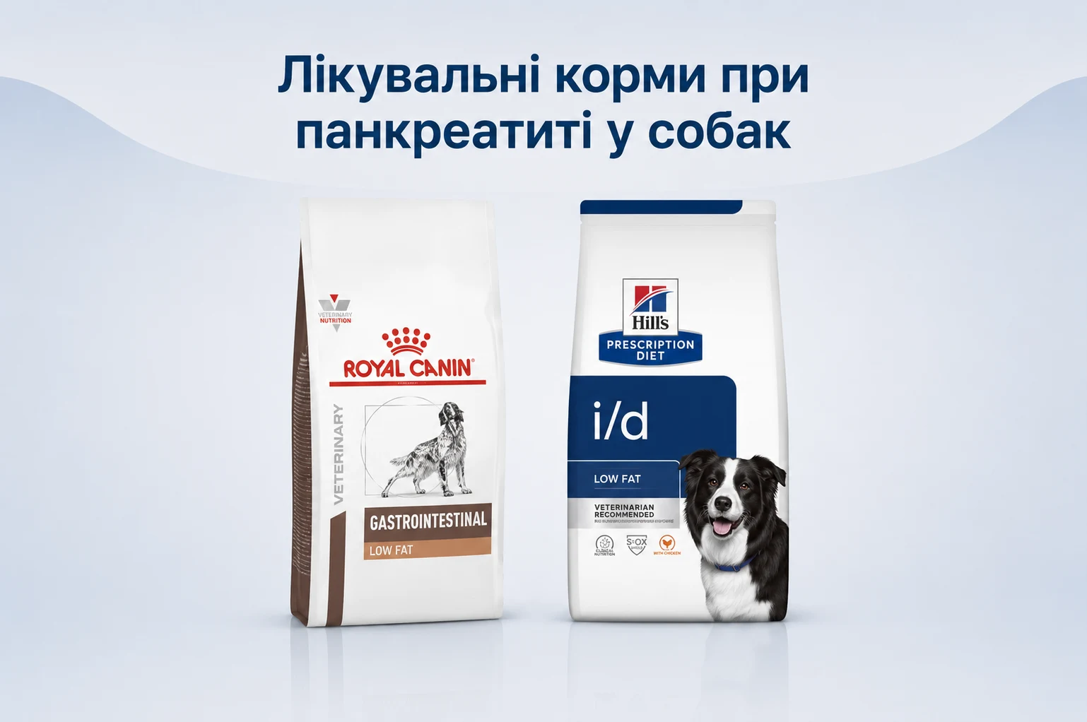 Спеціалізовані панкреатичні дієти Royal Canin і Hill's для собак